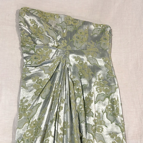 KAY UNGER 2pc GOWN + BOLERO Jacket Satin Celery Strapless Bead Floral Wedding 🎩 - Picture 6 of 11